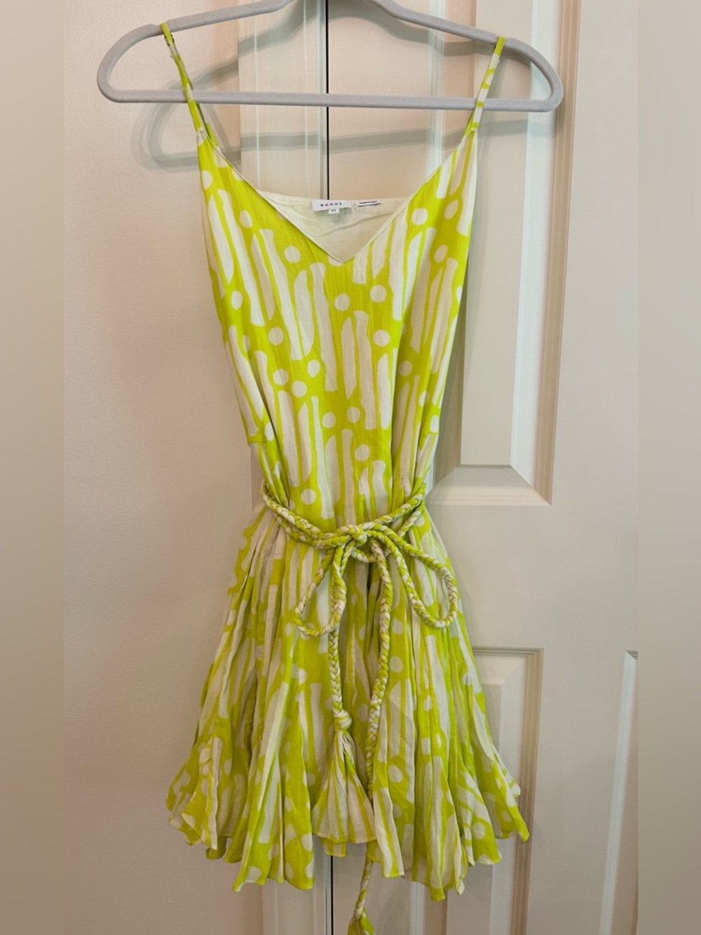 RHODE Lime & White Abstract-Print Slip Mini Dress